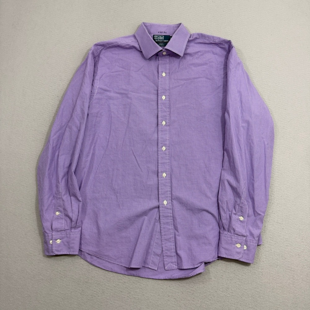 Polo Ralph Lauren Dress Shirt 18 Purple Regent Custom Fit Gingham Button Down